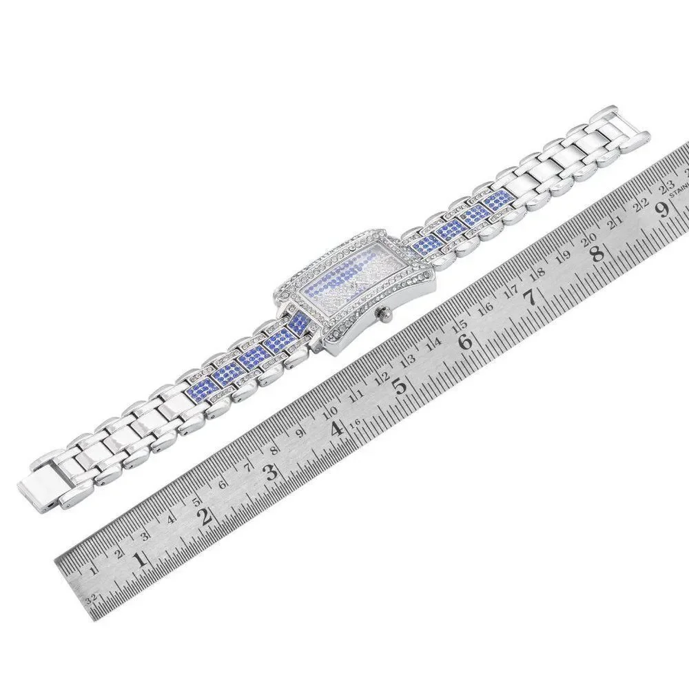 STRADA Blue Austrian Crystal Watch in Silvertone